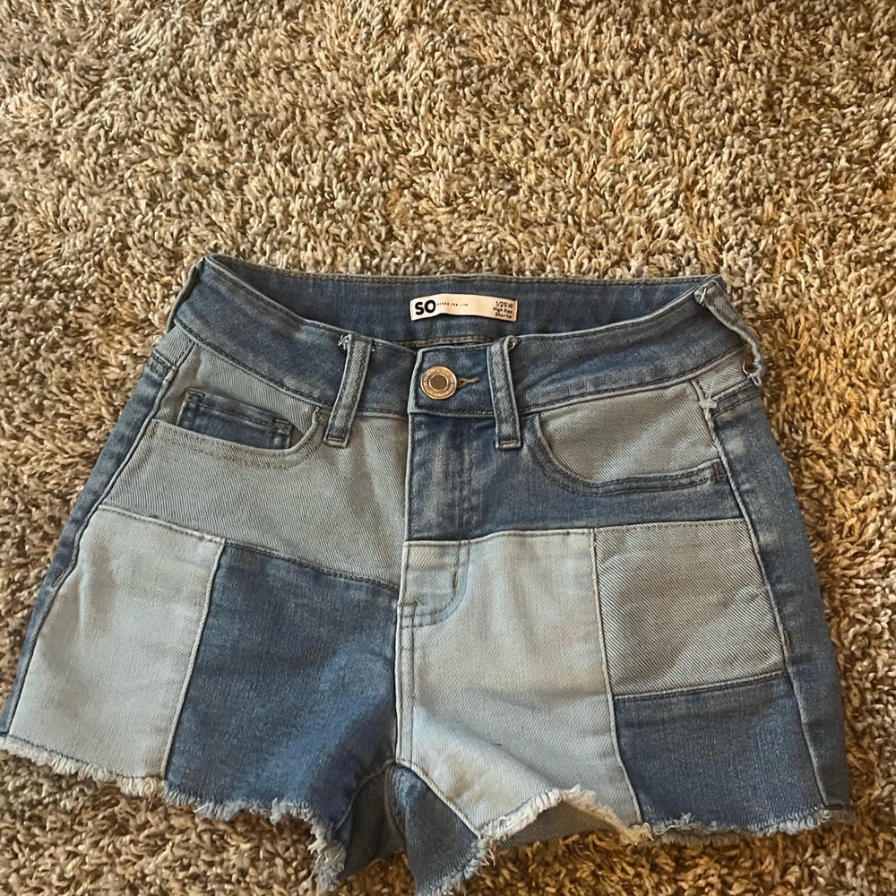 SO Blue Jean Shorts Patchwork Distressed